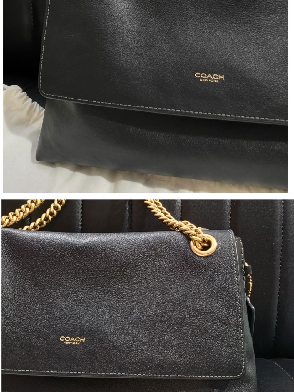 COACH Black Leather Chain-Handle Shoulder Bag - Picture 6 of 10